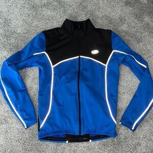 Black Blue Performance bike cycling stretch 3 pocket LS full zip fleece jacket